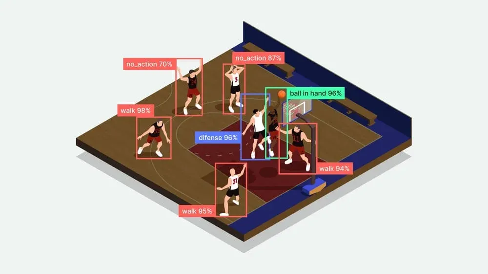 AI 스포츠 분석 기술을 사용한 경기 데이터 분석 화면